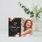 ゴールドのコンフェッティ卒業写真ありがとう ポストカード (スタンド正面)