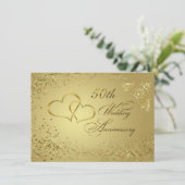 ゴールドのコンフェッティ ハート 50 結婚記念日 招待状 (スタンド正面)