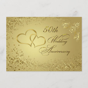 ゴールドのコンフェッティ ハート 50 結婚記念日 招待状