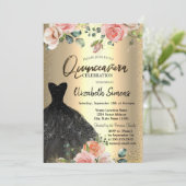 ゴールドのコンフェッティ、ローズ、ブラックドレスのキンセアニエラ、 招待状 (スタンド正面)