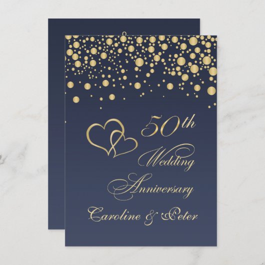 ゴールドのコンフェッティ 50周年結婚記念日招待状 招待状 (正面/裏面)