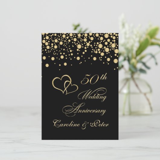 ゴールドのコンフェッティ 50周年結婚記念日招待状 招待状 (スタンド正面)