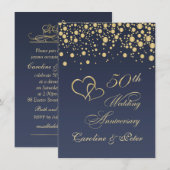 ゴールドのコンフェッティ 50周年結婚記念日招待 招待状 (正面/裏面)