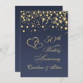 ゴールドのコンフェッティ 50周年結婚記念日 招待状 (正面/裏面)