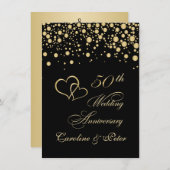 ゴールドのコンフェッティ 50周年結婚記念日 招待状 (正面/裏面)