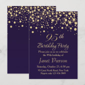 ゴールドのコンフェッティ 95歳の誕生日パーティー招待状 招待状 (正面/裏面)