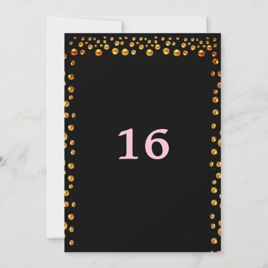 ゴールドのコンフェティとユニコーンのSweet 16 誕生日 招待状 (裏面)
