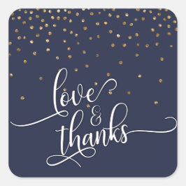 ゴールドのコンフェティ ミッドナイトブルーのLove & Thanks Script スクエアシール