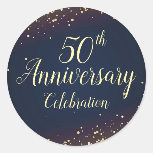 ゴールドのコンフェティ 50周年記念ステッカー ラウンドシール (正面)