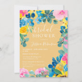 ゴールドのサマーフラワーフォト ブライダルシャワー 招待状 (正面)