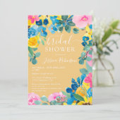 ゴールドのサマーフラワーフォト ブライダルシャワー 招待状 (スタンド正面)