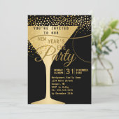 ゴールドのシャンパンが輝く ブラックのニューイヤーズイブパーティー 招待状 (スタンド正面)