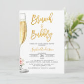 ゴールドのシャンパングラスを使ったブランチ & バブルリーのブライダルシャワー 招待状 (スタンド正面)