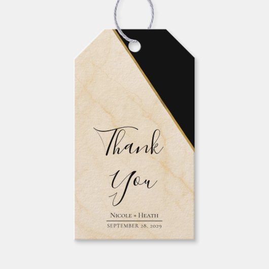 ゴールドのジオメトリーリュクスアイボリー＆ゴールドマーブルウェディング ギフトタグ (正面)