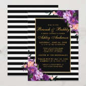 ゴールドのストライプが入ったパープルの結婚前お茶会招待状 招待状 (正面/裏面)