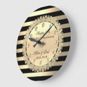 ゴールドのストライプと花の50周年結婚記念日 ラージ壁時計 (傾斜)
