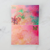 ゴールドのスパークルに輝くバタフライ、ピンクとグリーンとターコイズ カード (内部)