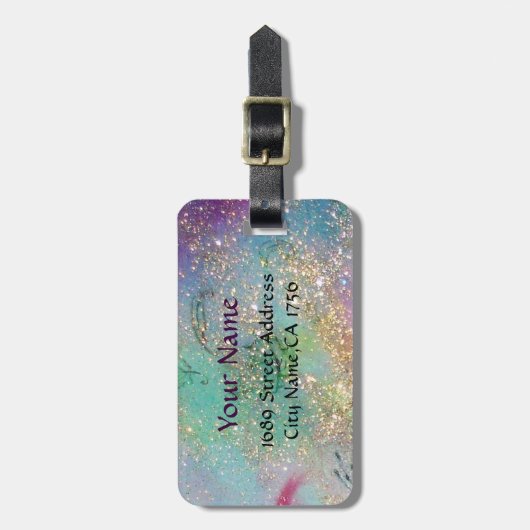 ゴールドのスパークルに輝くマジカルバタフライ ラゲッジタグ (正面縦)