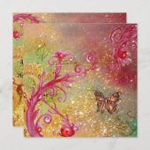 ゴールドのスパークル蝶 2 , 誕生日パーティー 1 招待状 (正面/裏面)