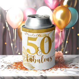 ゴールドのタイポグラフィが華やかなボタニカルなデザインの50歳の誕生日お祝いに 缶クーラー