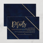 ゴールドのタイポグラフィー ネイビーブルーの結婚式案内 エンクロージャーカード (正面/裏面)