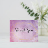ゴールドのタイポグラフィー ピンクの水彩画 ありがとう ポストカード (スタンド正面)
