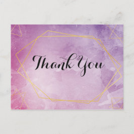 ゴールドのタイポグラフィー ピンクの水彩画 ありがとう ポストカード