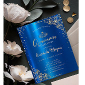 ゴールドのティアラ、ダイヤモンドのメタリックブルーのキンセアニエラ 招待状