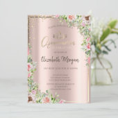 ゴールドのティアラ、ダイヤモンド、バラ ローズゴールドのキンセアニエラ 招待状 (スタンド正面)