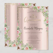 ゴールドのティアラ、ダイヤモンド、バラ ローズゴールドのキンセアニエラ 招待状 (正面/裏面)