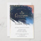 ゴールドのティアラ,紙吹雪,水彩筆のタッチ 招待状 (正面)