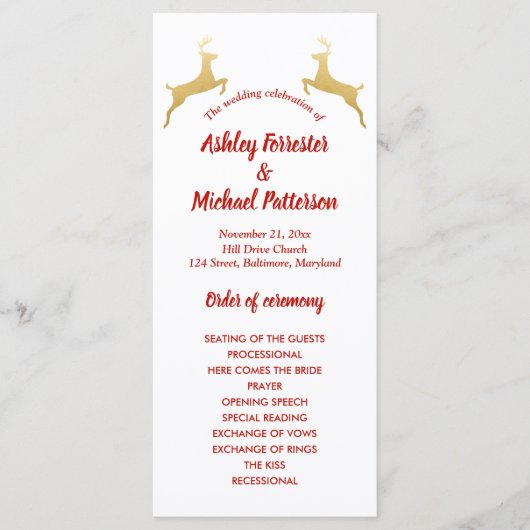 ゴールドのトナカイ | クリスマス | 結婚式プログラム プログラム (正面)