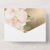 ゴールドのトロピカルオーキッドとプルメリアの花 オールインワン招待状 (裏面)