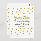 ゴールドのドットがきらきらと輝く幸せな20周年結婚記念日 ポストカード (正面/裏面)