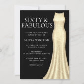 ゴールドのドレスと黒の女性の60歳の誕生日 招待状 (正面)