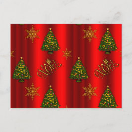 ゴールドのノエルとクリスマスツリー 赤 シーズンポストカード