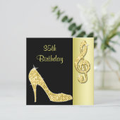 ゴールドのハイヒールとト音記号の35歳の誕生日 招待状 (スタンド正面)