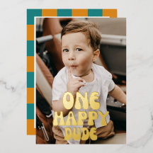 ゴールドのハッピーな男の子1歳の誕生日写真絵文字