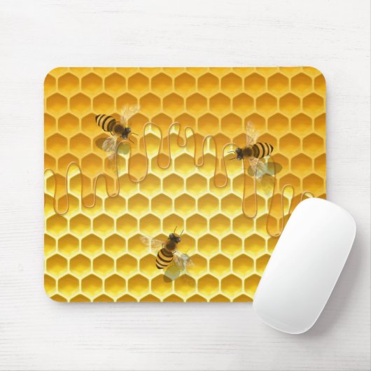 ゴールドのハニカムとミツバチのカスタマイズ可能な小型 マウスパッド (マウス)