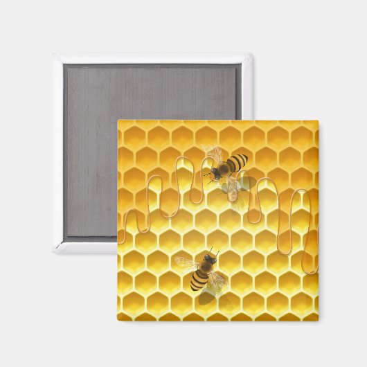ゴールドのハニカムとミツバチのカスタマイズ可能な小型 マグネット (正面/裏面)