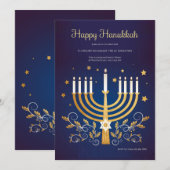 ゴールドのハヌカの招待状 招待状 (正面/裏面)