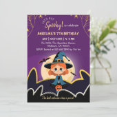 ゴールドのハロウィン7歳の誕生日おめでとう 魔女 招待状 (スタンド正面)