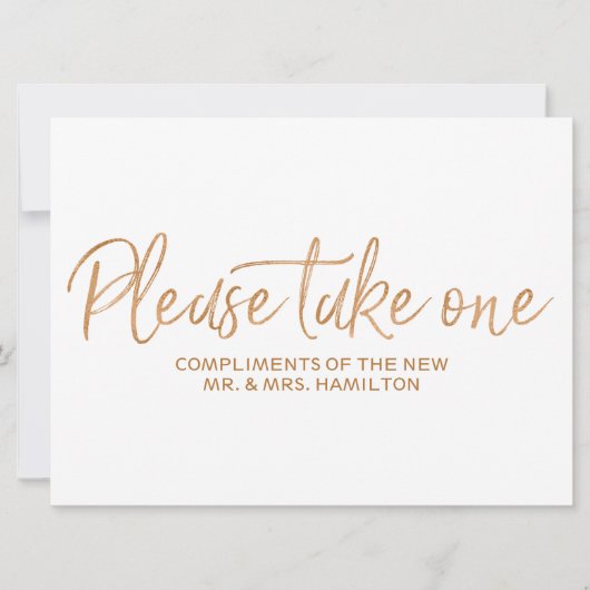 ゴールドのバラの「どうぞおひとつ」ウェディングギフトサイン 招待状 (正面)