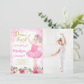 ゴールドのバレリーナの写真招待状 招待状 (スタンド正面)