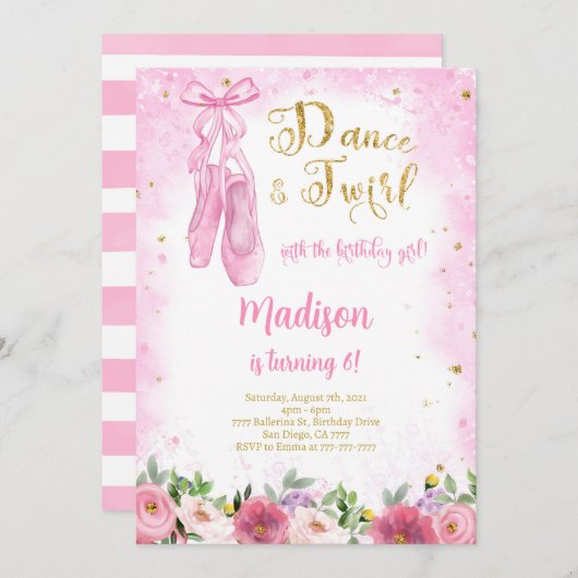 ゴールドのバレリーナの招待状 招待状 (正面/裏面)