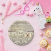 ゴールドのバレンタインデー結婚式のイラストハートL ペーパープレート (パーティー)