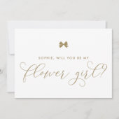 ゴールドのパリジェンヌのボウ あなたは私のフラワーガールになってくれる? 招待状 (正面)