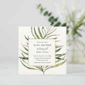 ゴールドのパームリーフベイビーシャワー招待状 招待状 (スタンド正面)