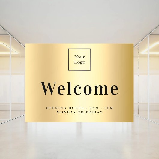 ゴールドのビジネス ロゴ ウェルカム オープニング アワー ウィンドウサイン