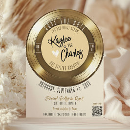 ゴールドのビニールレコード ユニークなヴィンテージ音楽の結婚式 セーブザデート